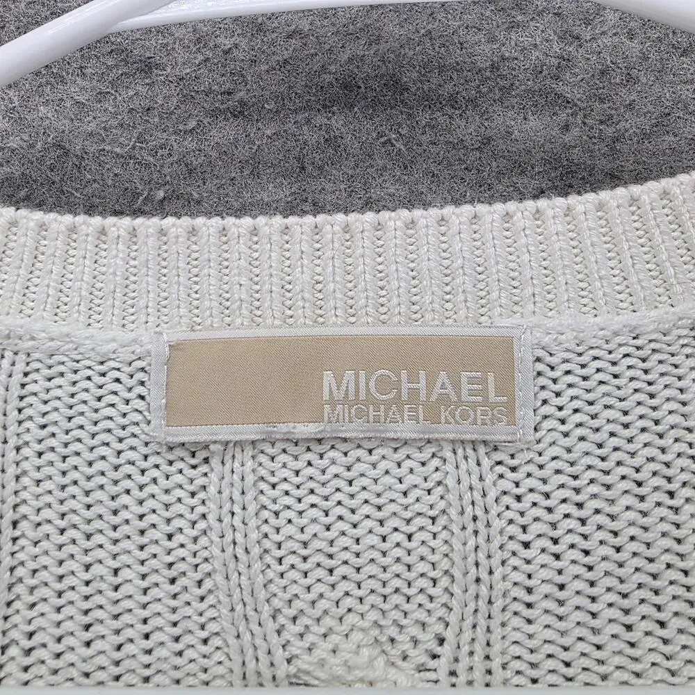 Michael Michael Kors Sweater Womens 2XL Ivory Cable Knit V-Neck Short Sleeve